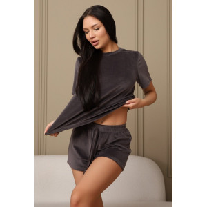 Костюм двойка женский 728 велюр (р-ры: 42-56) темно-серый