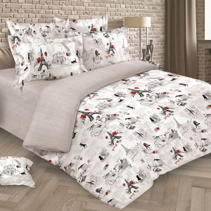 Постельное белье перкаль "Коты в Париже" (последний размер) Семейн