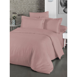 Постельное белье страйп-сатин на резинке "Розовая пудра" (последний размер) Евро