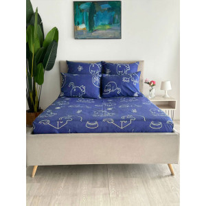 Простыня на резинке бязь "Котики" (последний размер) 180х200