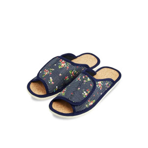 Тапки женские "Lepilov" арт. 122п эко-замша + пробка (последний размер) горох+цветы 41