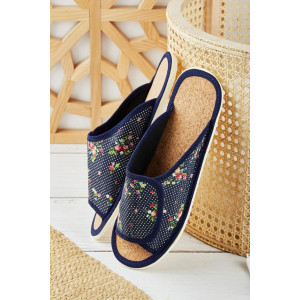 Тапки женские "Lepilov" арт. 122п эко-замша + пробка (последний размер) горох+цветы 41