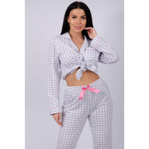 Пижама женская "Бостон" кулирка (последний размер) серая клетка 52