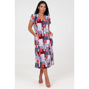 Халат женский ХК-548 кулирка (последний размер) пэчворк красные цветы 50