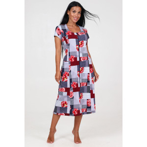 Халат женский ХК-548 кулирка (последний размер) пэчворк красные цветы 50