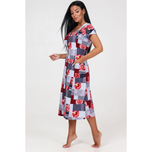 Халат женский ХК-548 кулирка (последний размер) пэчворк красные цветы 50