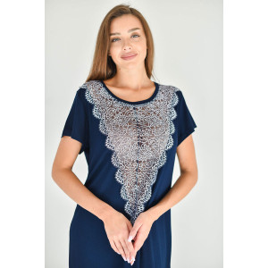 Сорочка женская "Алла" вискоза с кружевом (последний размер) синий 46