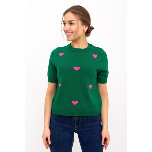 Футболка женская "Сердечки З" трикотажное полотно+пряжа (последний размер) зеленый 44-46