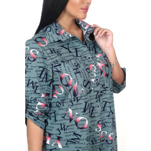 Туника женская "Миди" ТК-25 кулирка (последний размер) буквы перелив хаки 50,54,56