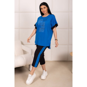 Костюм двойка женский 2173 кулирка (р-ры: 48-62) черный-синий