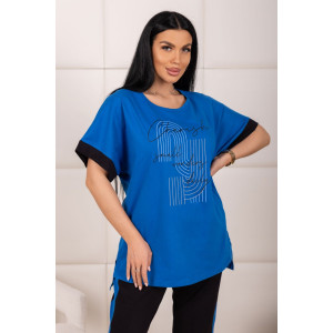 Костюм двойка женский 2173 кулирка (р-ры: 48-62) черный-синий