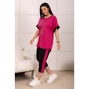 Костюм двойка женский 2173/1 кулирка (р-ры: 48-62) черный-брусничный