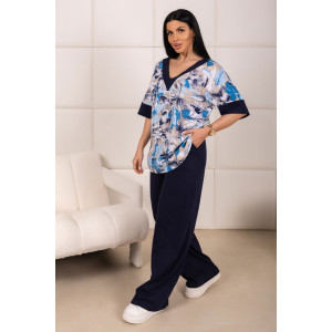 Костюм двойка женский 2188 кулирка (р-ры: 48-62) черный-голубой