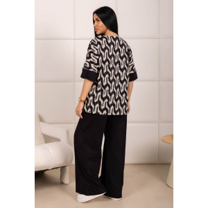 Костюм двойка женский 2188/1 кулирка (р-ры: 48-62) бежевый-черный