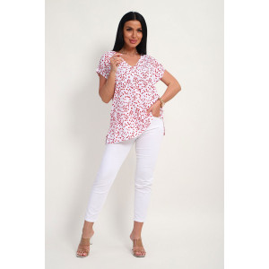 Блузка женская "Шери" штапель (р-ры: 48-58) бело-красный