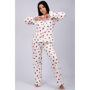 Пижама женская "Романтика" футер 2-х нитка с начёсом (последний размер) красные сердечки love you 50