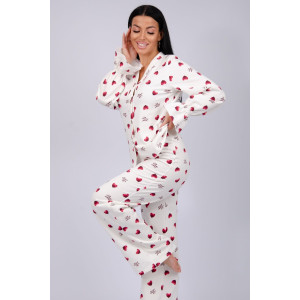 Пижама женская "Романтика" футер 2-х нитка с начёсом (последний размер) красные сердечки love you 50