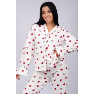 Пижама женская "Романтика" футер 2-х нитка с начёсом (последний размер) красные сердечки love you 50