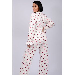 Пижама женская "Романтика" футер 2-х нитка с начёсом (последний размер) красные сердечки love you 50