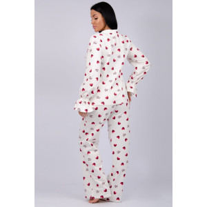 Пижама женская "Романтика" футер 2-х нитка с начёсом (последний размер) красные сердечки love you 50