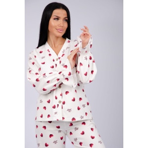 Пижама женская "Романтика" футер 2-х нитка с начёсом (последний размер) красные сердечки love you 50