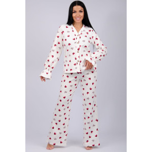 Пижама женская "Романтика" футер 2-х нитка с начёсом (последний размер) красные сердечки love you 50