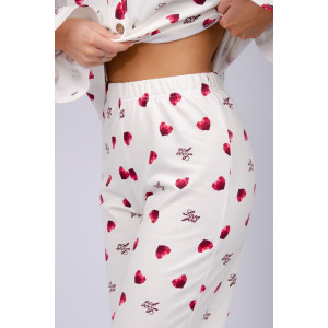 Пижама женская "Романтика" футер 2-х нитка с начёсом (последний размер) красные сердечки love you 50