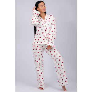 Пижама женская "Романтика" футер 2-х нитка с начёсом (последний размер) красные сердечки love you 50