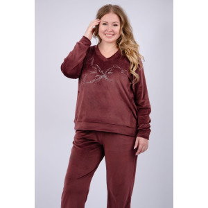 Костюм двойка женский "Велюр 2" велюр (последний размер) гранат 52,56