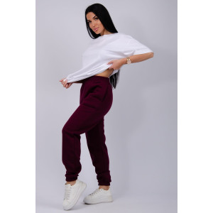 Джоггеры женские "Мистерия 2" футер 3-х нитка с начесом (последний размер) бордо 46,54
