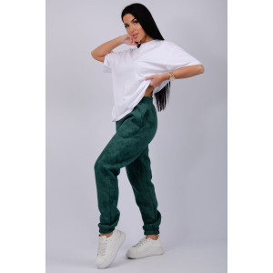 Джоггеры женские "Мистерия 3" футер 3-х нитка с начесом (последний размер) изумруд 48