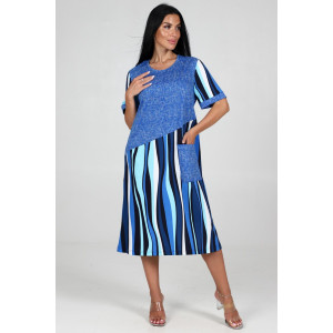 Платье женское "Каприз" ПлК-1544 кулирка (последний размер) полоса-волна голуб. 50,54 Платье женское "Каприз" ПлК-1544 кулирка (последний размер) полоса-волна голуб. 50,54