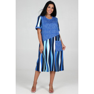 Платье женское "Каприз" ПлК-1544 кулирка (последний размер) полоса-волна голуб. 50,54 Платье женское "Каприз" ПлК-1544 кулирка (последний размер) полоса-волна голуб. 50,54