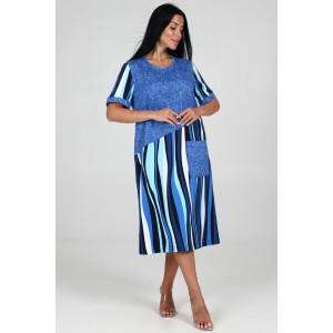 Платье женское "Каприз" ПлК-1544 кулирка (последний размер) полоса-волна голуб. 50,54 Платье женское "Каприз" ПлК-1544 кулирка (последний размер) полоса-волна голуб. 50,54