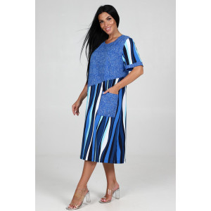 Платье женское "Каприз" ПлК-1544 кулирка (последний размер) полоса-волна голуб. 50,54 Платье женское "Каприз" ПлК-1544 кулирка (последний размер) полоса-волна голуб. 50,54