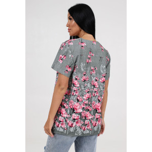 Туника женская "Блюз" ТК-72-ФУТ кулирка (последний размер) хаки и розовые маки 50,54