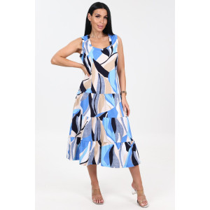 Сарафан женский "3 яруса" СК-761 кулирка (р-ры: 48-60) беж.-голуб. лепесток