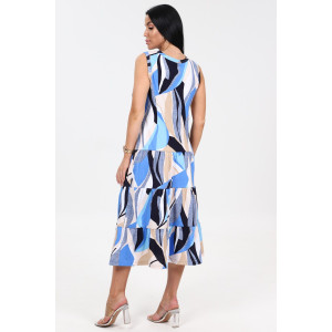 Сарафан женский "3 яруса" СК-761 кулирка (р-ры: 48-60) беж.-голуб. лепесток