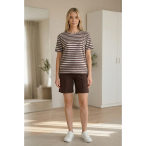 Костюм двойка женский "Агата" вискоза-футер (р-ры: 46-56) полоса шоколад