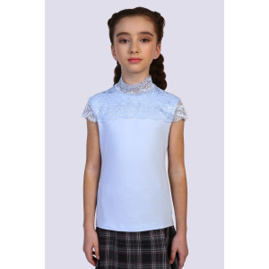 Блузка школьная №13151 "Надежда" кулирка с лайкрой (р-ры: 122-164) светло-голубой