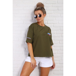 Футболка женская №84305 кулирка с лайкрой (р-ры: 46-56) хаки Футболка женская №84305 кулирка с лайкрой (р-ры: 46-56) хаки