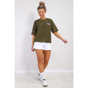 Футболка женская №84305 кулирка с лайкрой (р-ры: 46-56) хаки Футболка женская №84305 кулирка с лайкрой (р-ры: 46-56) хаки