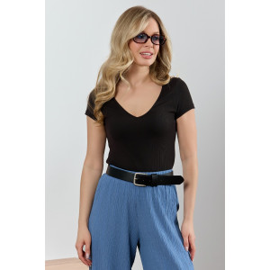 Блузка-топ женская "Сиеста-7" фактурный трикотаж (р-ры: 44-54) черный