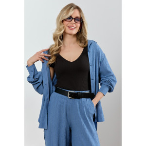 Блузка-топ женская "Сиеста-7" фактурный трикотаж (р-ры: 44-54) черный