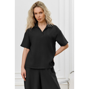 Блузка женская "Ясмина-1" фактурное полотно (р-ры: 44-54) черный Блузка женская "Ясмина-1" фактурное полотно (р-ры: 44-54) черный