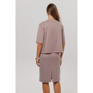 Костюм двойка женский с юбкой К254 жаккард принт (р-ры: 46-60) коричневый Костюм двойка женский с юбкой К254 жаккард принт (р-ры: 46-60) коричневый