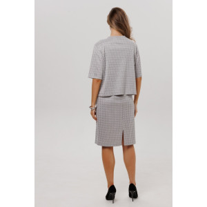 Костюм двойка женский с юбкой К254 жаккард принт (р-ры: 46-60) светло-серый Костюм двойка женский с юбкой К254 жаккард принт (р-ры: 46-60) светло-серый
