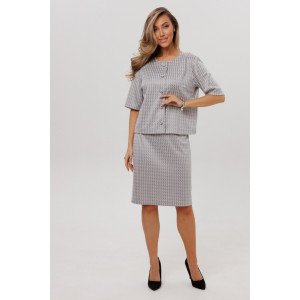 Костюм двойка женский с юбкой К254 жаккард принт (р-ры: 46-60) светло-серый Костюм двойка женский с юбкой К254 жаккард принт (р-ры: 46-60) светло-серый