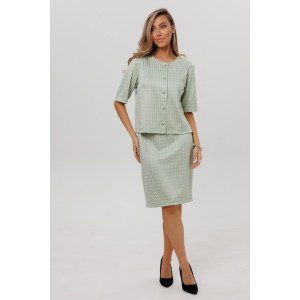 Костюм двойка женский с юбкой К254 жаккард принт (р-ры: 46-60) светло-зеленый Костюм двойка женский с юбкой К254 жаккард принт (р-ры: 46-60) светло-зеленый