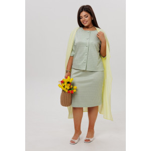 Костюм двойка женский с юбкой К254 жаккард принт (р-ры: 46-60) светло-зеленый Костюм двойка женский с юбкой К254 жаккард принт (р-ры: 46-60) светло-зеленый
